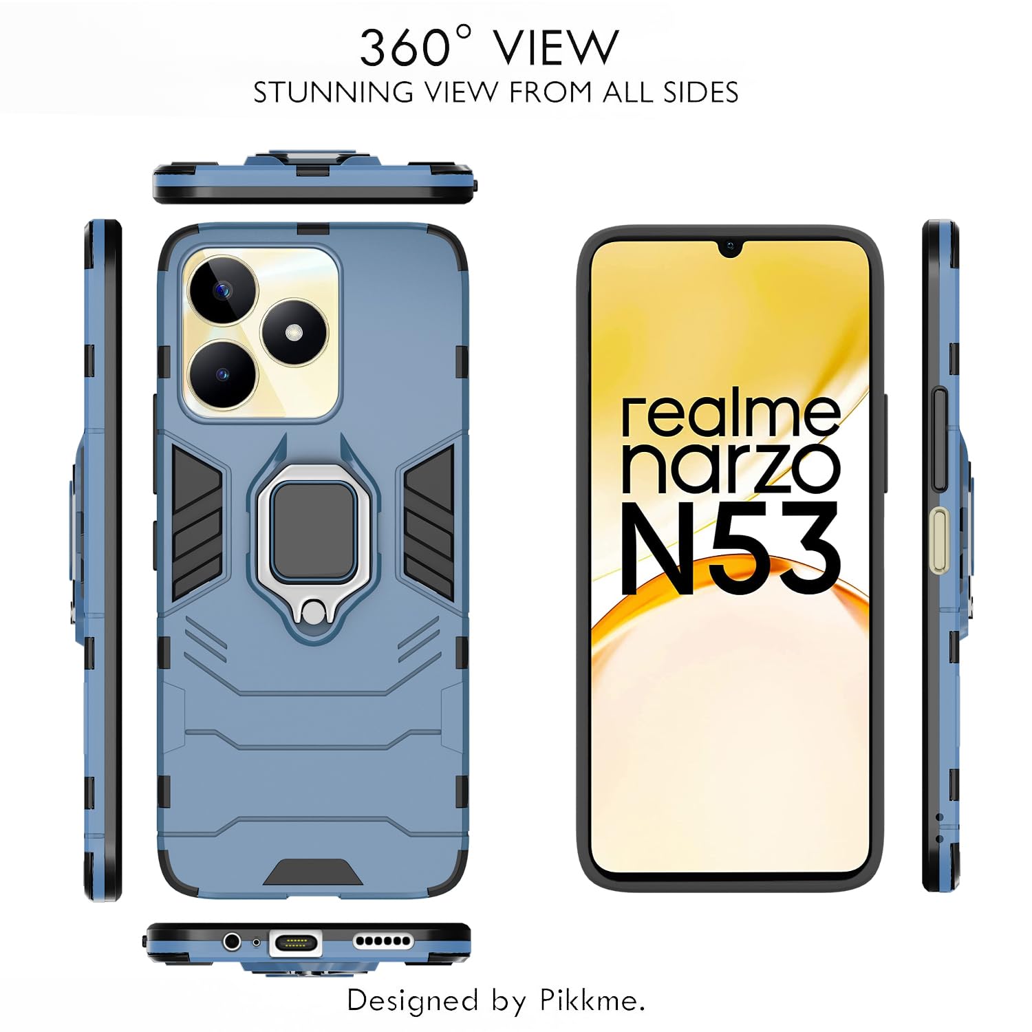 Pikkme Realme Narzo N53 D5 Tough Armor Back Cover (Blue)