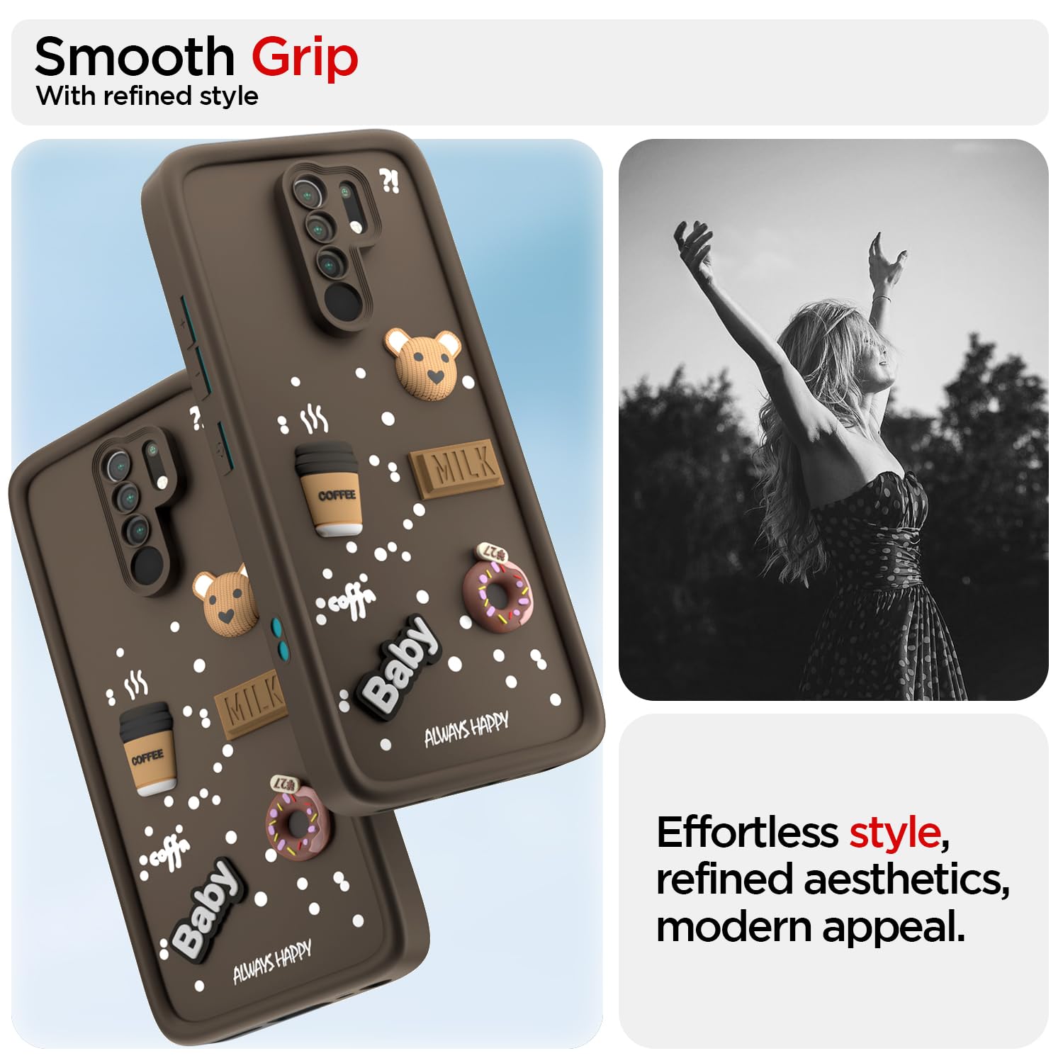 Pikkme Redmi 9 Prime/Poco M2 Cute Fun Cartoon 3D Bear Coffee Back Cover (Brown)