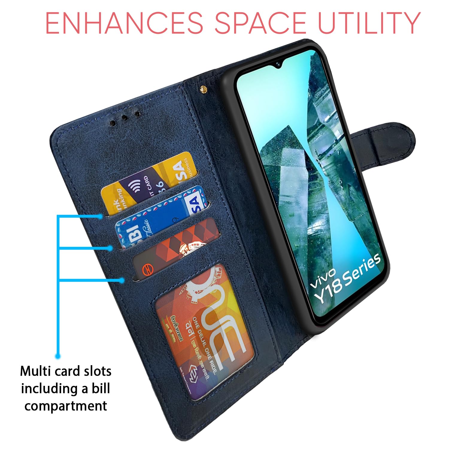 iQOO Z9 Lite 5G/Vivo T3 Lite 5G/Vivo Y18/Y18e/Y03 wallet flip cover in navy & light blue by Pikkme – photo 4