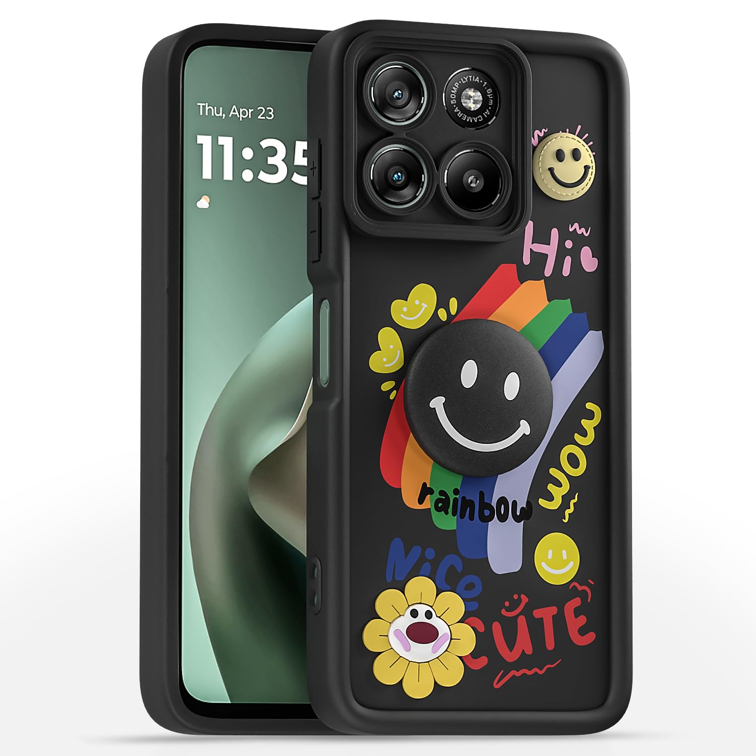 Pikkme Moto G67 Power/G57 Power 5G Smile Rainbow black mobile back cover