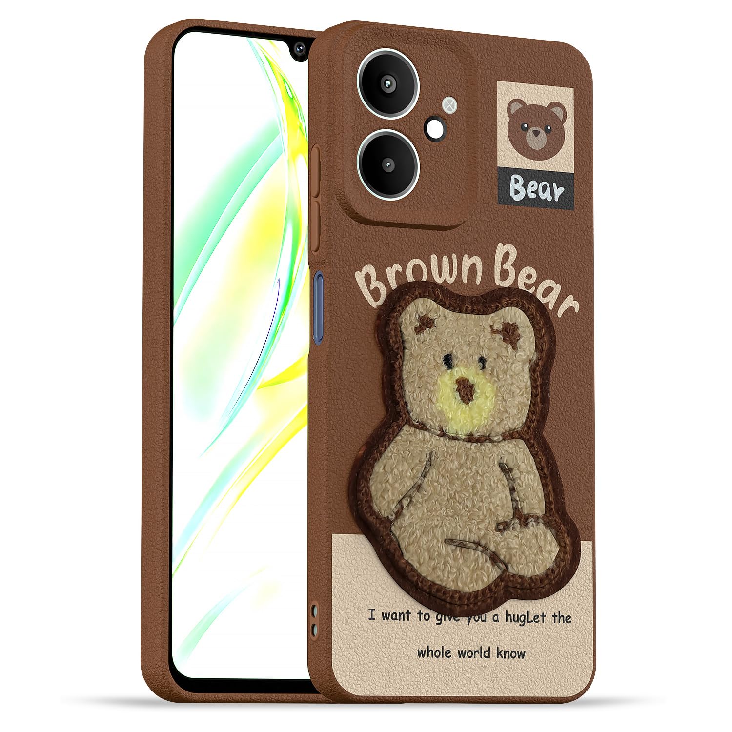 Redmi 13C 5G Plush Patch mobile back cover in brown by Pikkme