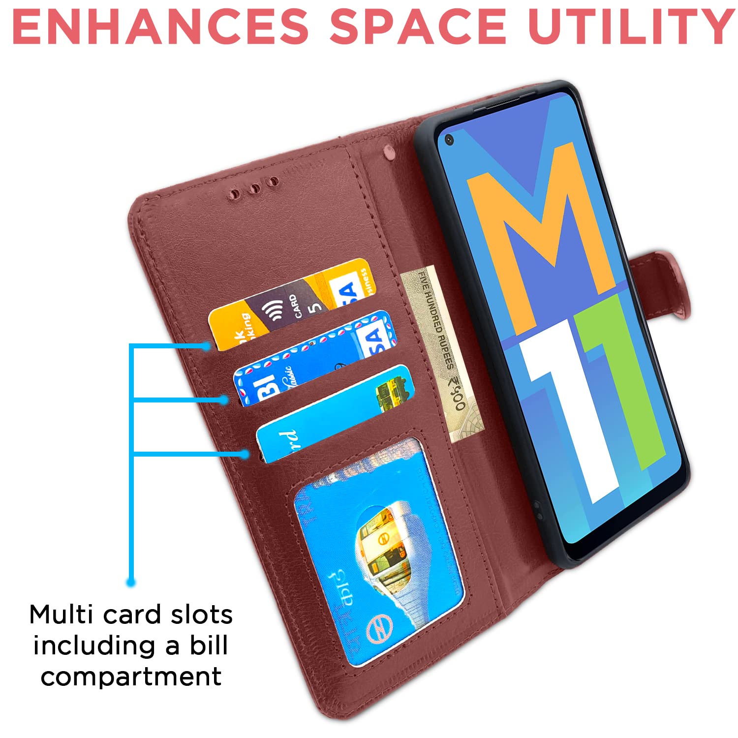 Pikkme Samsung Galaxy M11 Vintage Flip Cover (Brown)