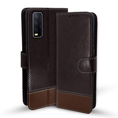 Pikkme coffee & brown mobile flip cover for Vivo Y12s/Y20/Y20i/Y20G