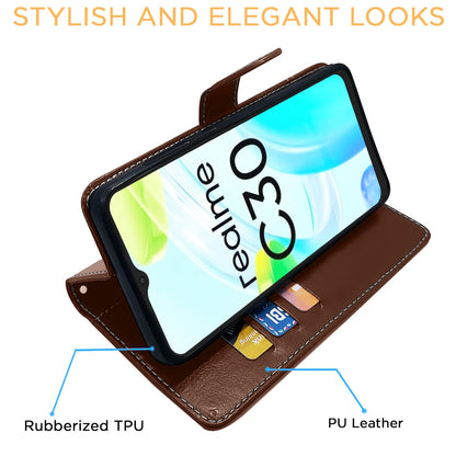 Pikkme brown & coffee Magnetic mobile flip cover for Realme C30/Narzo 50i Prime – photo 5