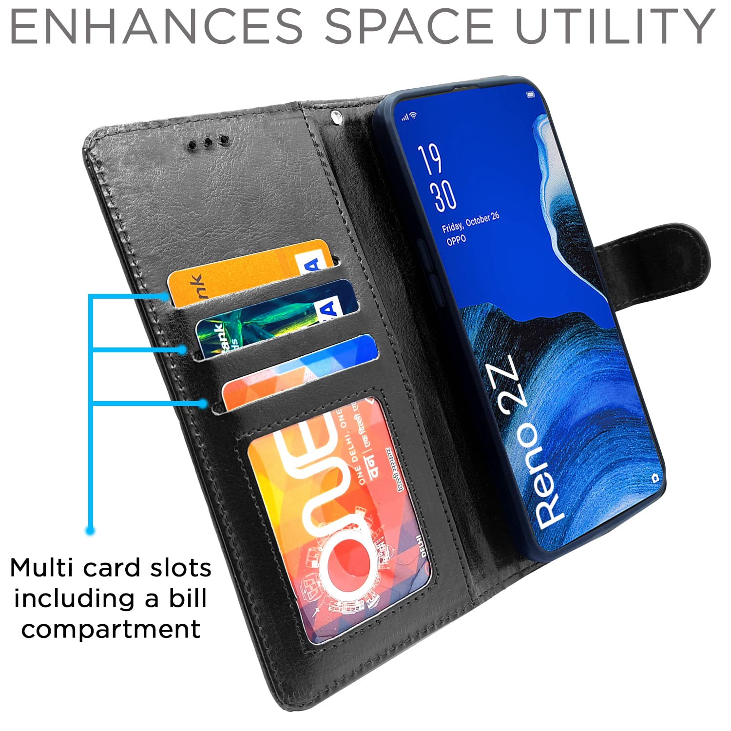 Black Wallet mobile flip cover for Reno 2Z/2F – Pikkme – photo 4