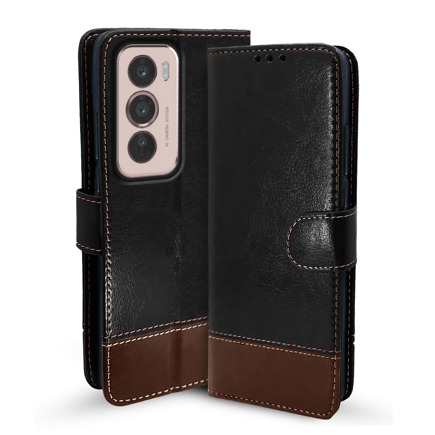 Black & brown Magnetic mobile flip cover for Oppo Reno 12 5G – Pikkme