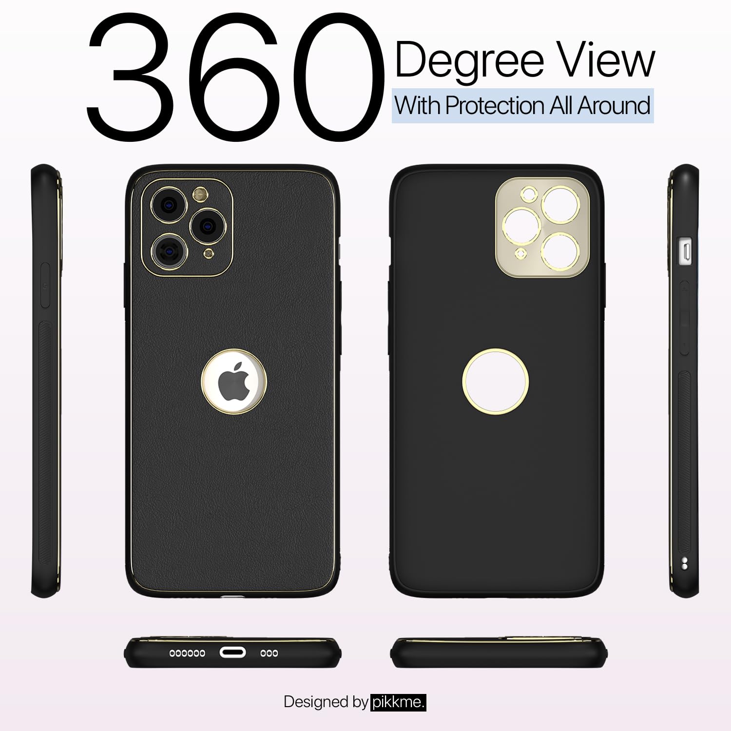 Pikkme iPhone 11 Pro Gold Electroplated Premium Leather Chrome Back Cover (Black)
