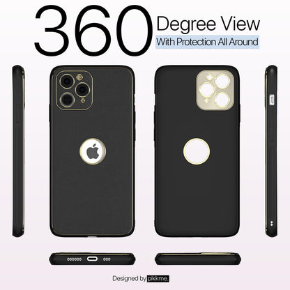 Pikkme iPhone 11 Pro Gold Electroplated Premium Leather Chrome Back Cover (Black)