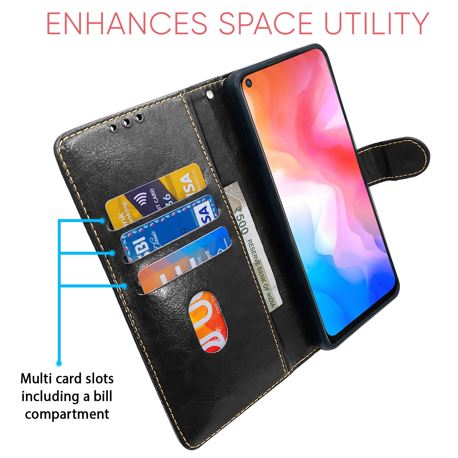 Vivo Y30/Y50 mobile flip cover in black & brown by Pikkme – photo 3