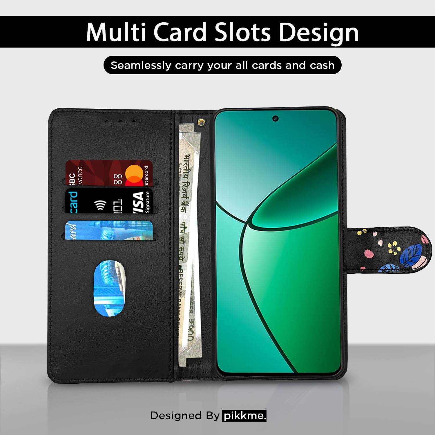Realme 12 Plus/P1/Narzo 70/70 Pro 5G Wallet flip cover in black flower by Pikkme – photo 2