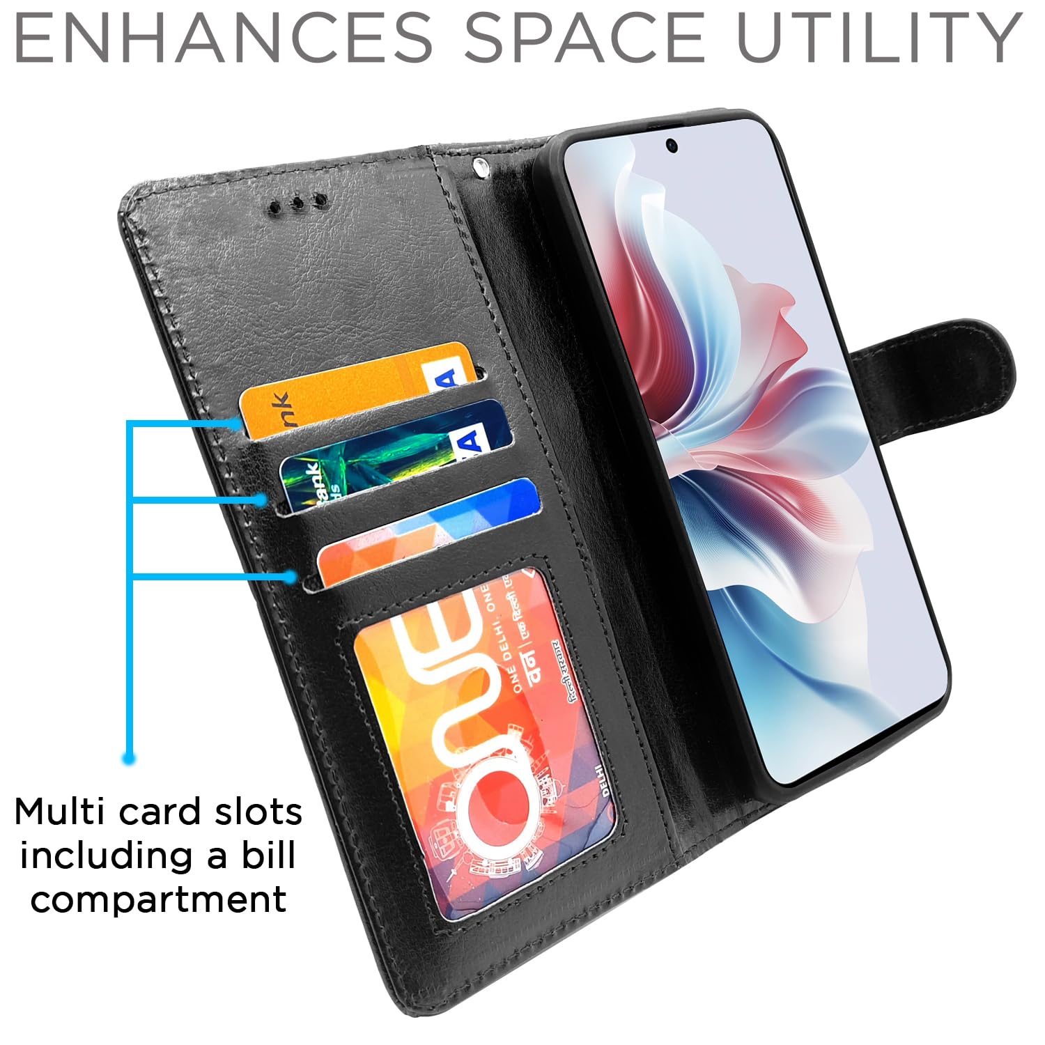 OPPO F25 Pro 5G wallet flip cover in black by Pikkme – photo 5