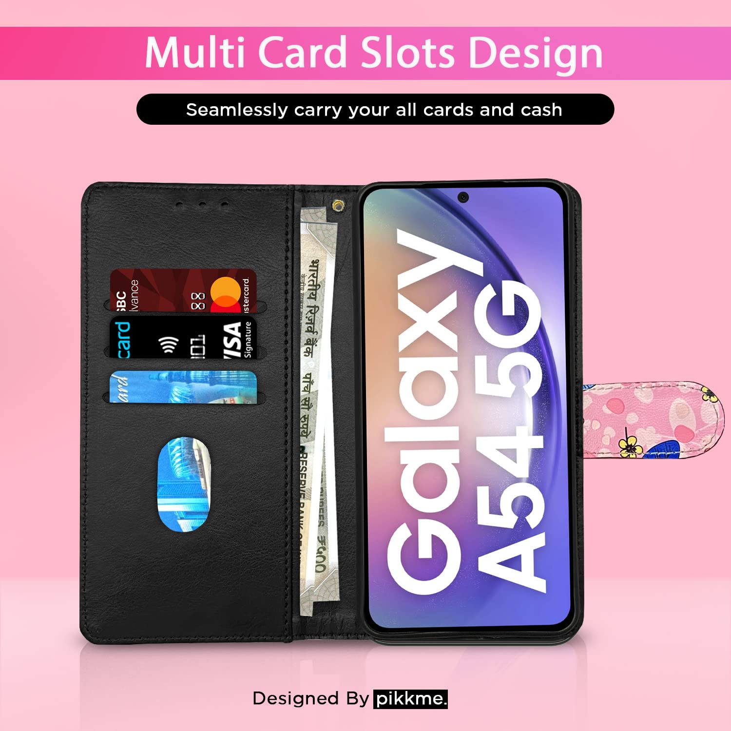 Pink flower Wallet flip cover for Samsung A54 5G – Pikkme – photo 2