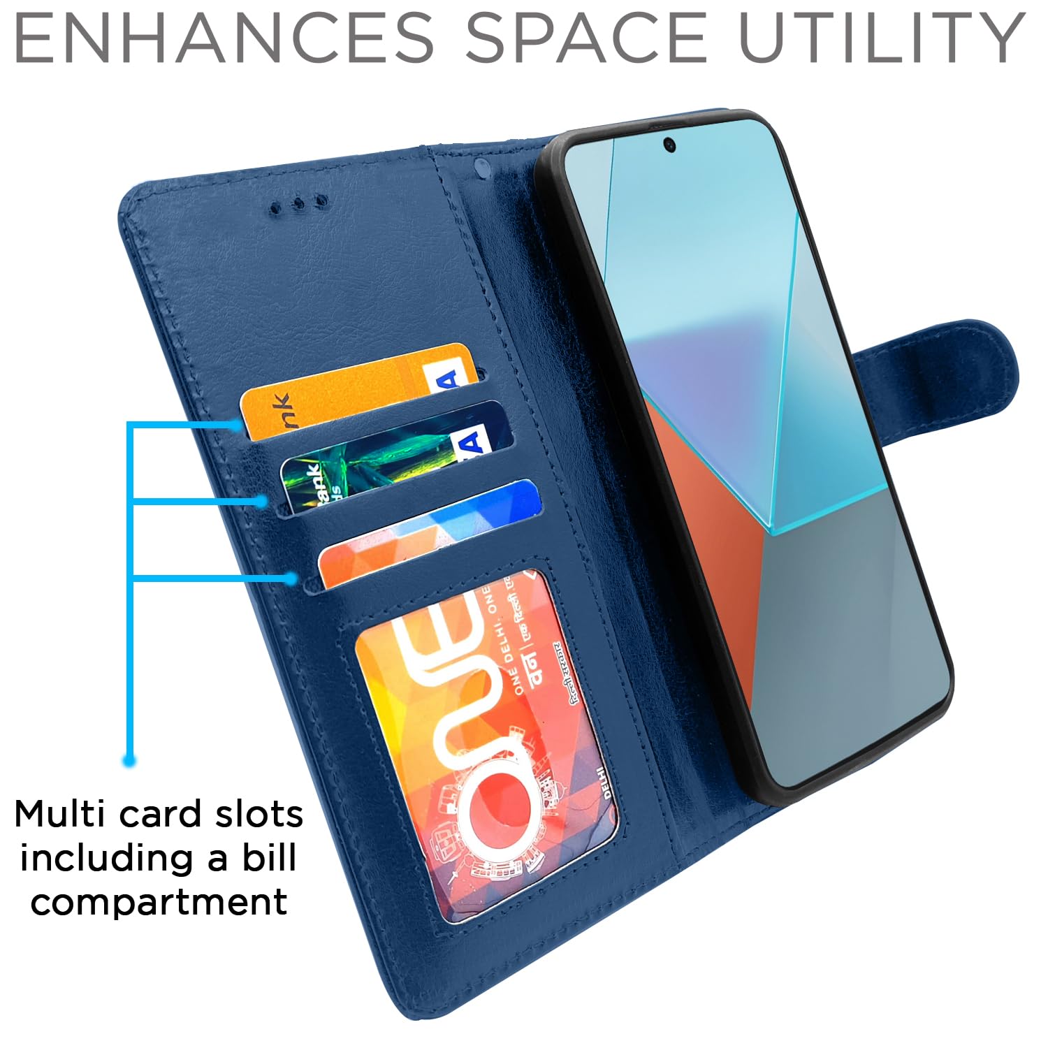 Redmi Note 13 Pro 5G Wallet mobile flip cover in blue by Pikkme – photo 2