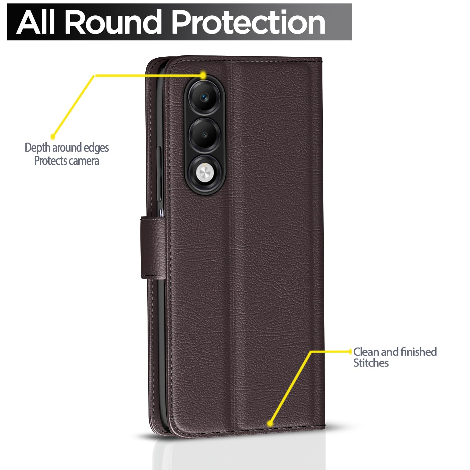 Pikkme Oppo K13x 5G Premium Leather Finish Vintage Flip Cover (Coffee)