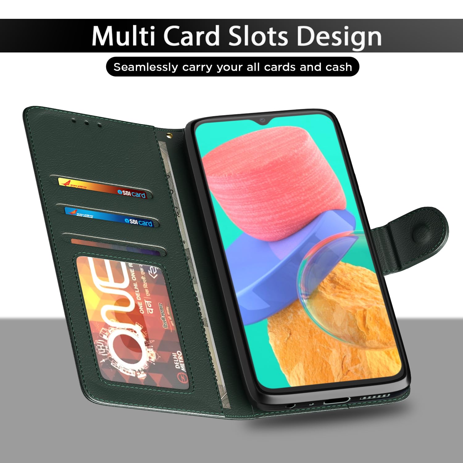 Green wallet flip cover for Samsung M33 5G – Pikkme – photo 5