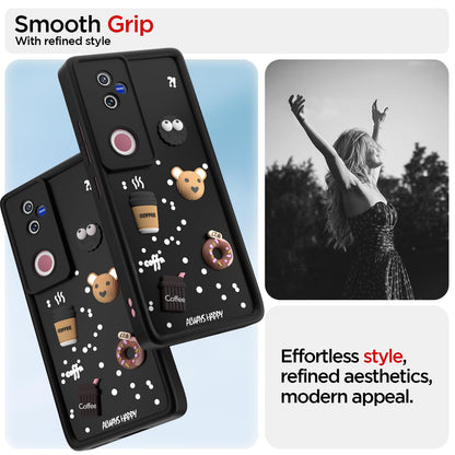 Pikkme Vivo V 50 5G Cute Fun Cartoon 3D Bear Coffee Back Cover (black)