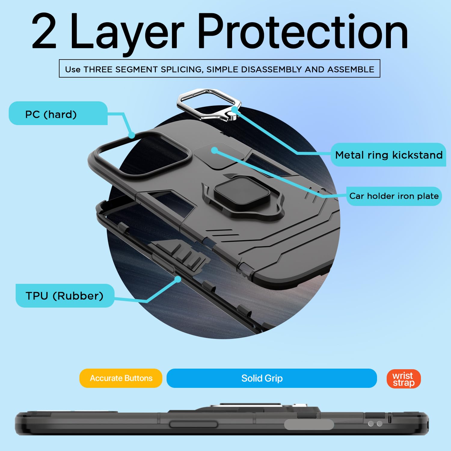 Pikkme iPhone 16 Pro Max D5 Tough Armor Back Cover (Black)