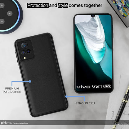 Pikkme Vivo V21 5G Leatherback Back Case | Black