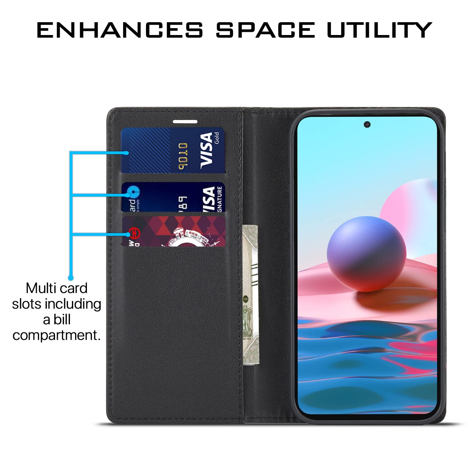 Redmi Note 10/Note 10s Wallet wallet flip cover in black by Pikkme – photo 3