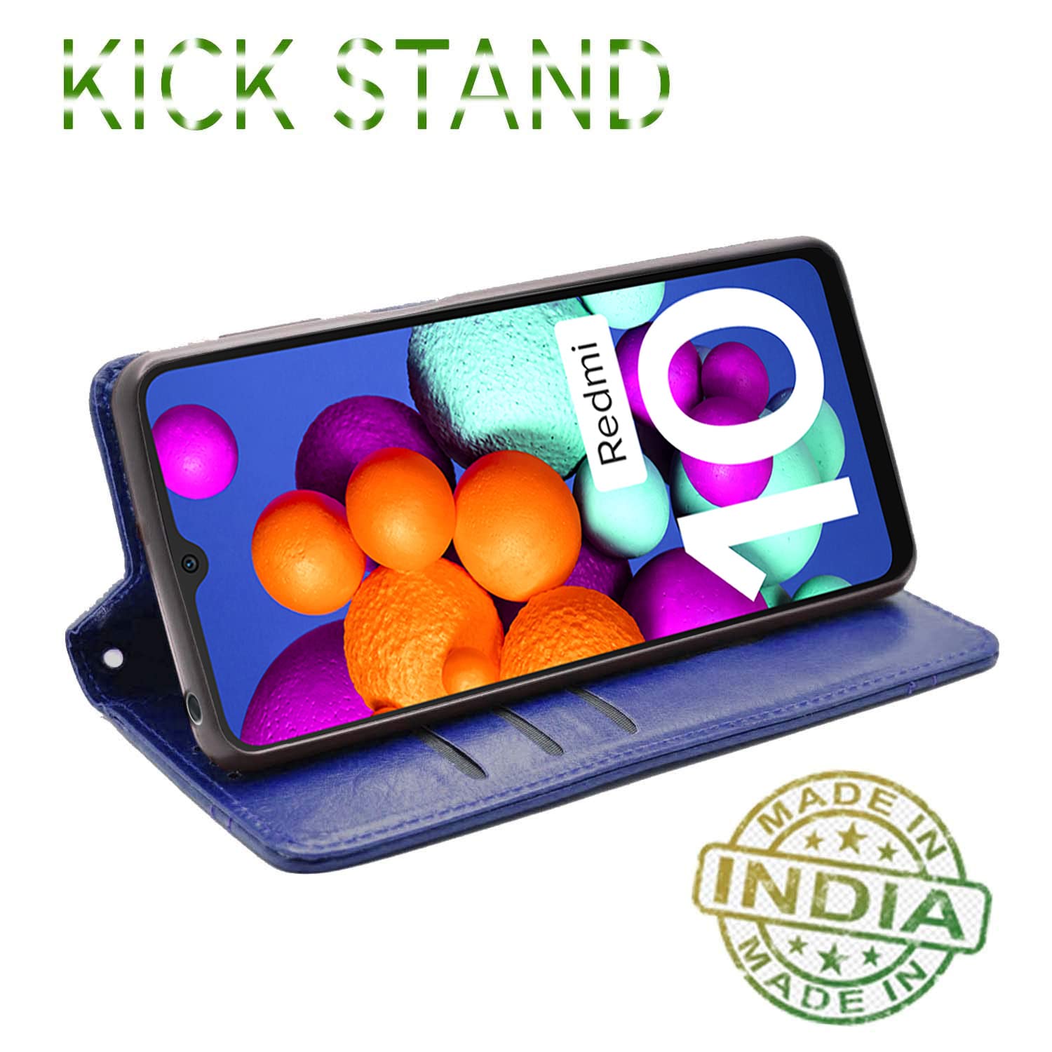 Pikkme Redmi 10 / Redmi 10 Power Premium Leather Magnetic Flip Cover (Blue)