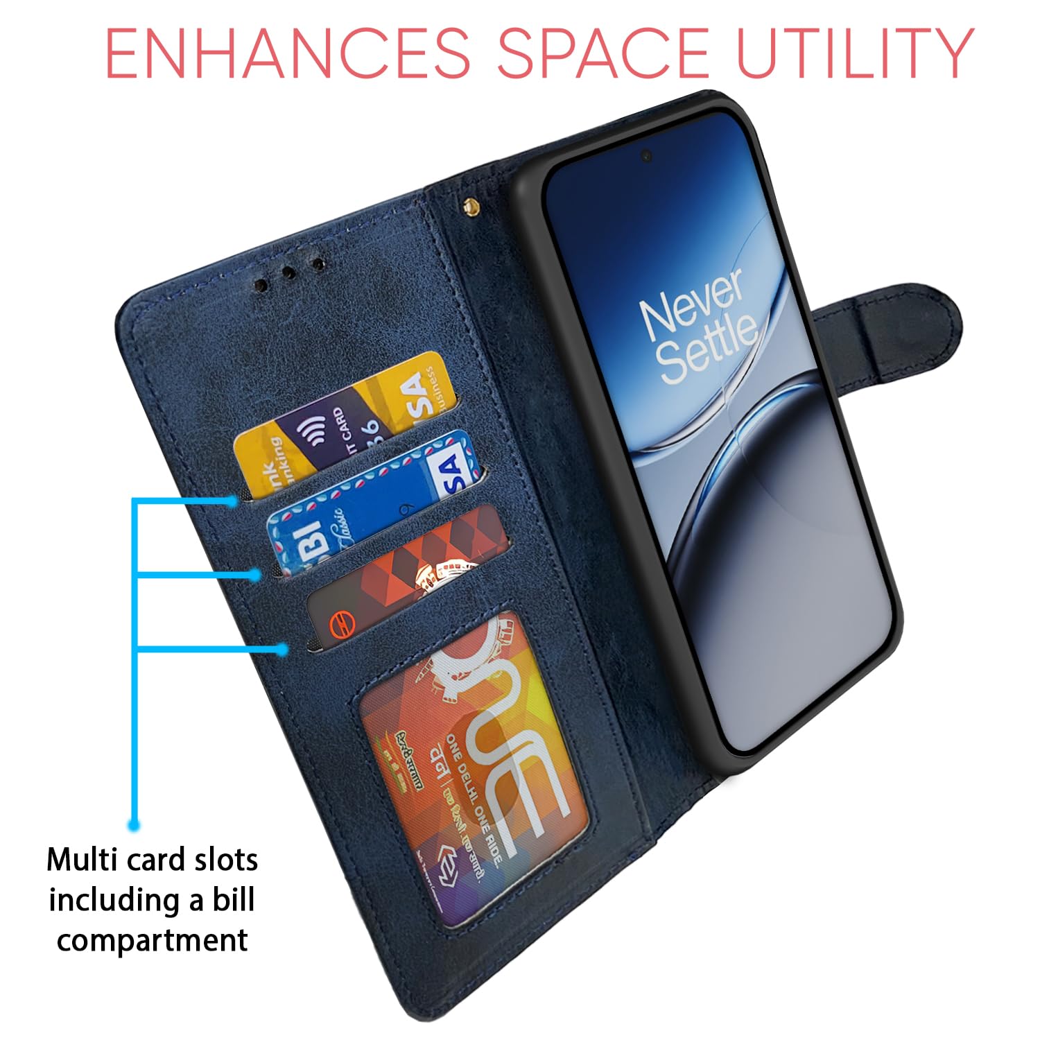 Pikkme OnePlus Nord 5 5G 5G Dual-Tone PU Leather Finish Magnetic Flip Cover (Navy & Light Blue)
