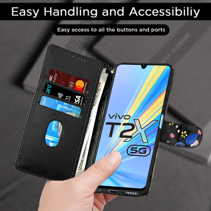 Pikkme black flower wallet flip cover for Vivo T2X/Y16/Y56 5G – photo 4