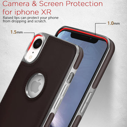 Pikkme iPhone XR Silver Electroplated Chrome Leather Back Cover (Coffee)