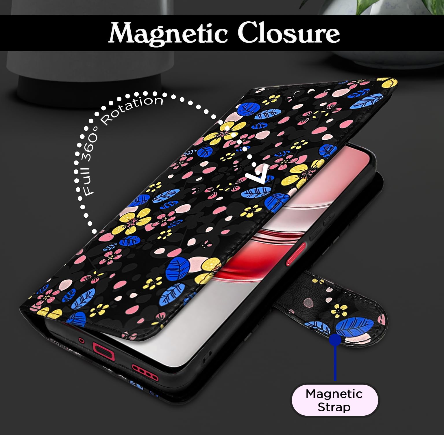 Pikkme black flower Wallet wallet flip cover for Realme Narzo 80x/P3x/14X 5G – photo 6