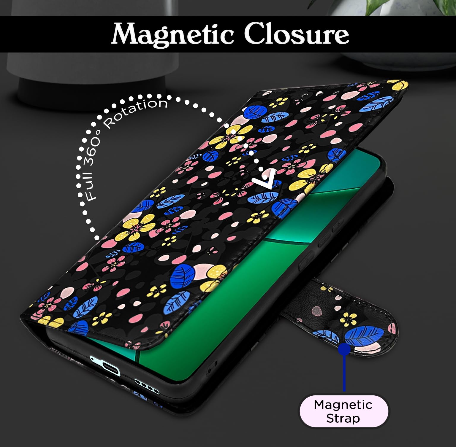 Pikkme Realme 12 Plus/P1/Narzo 70/70 Pro 5G black flower flip case – photo 6