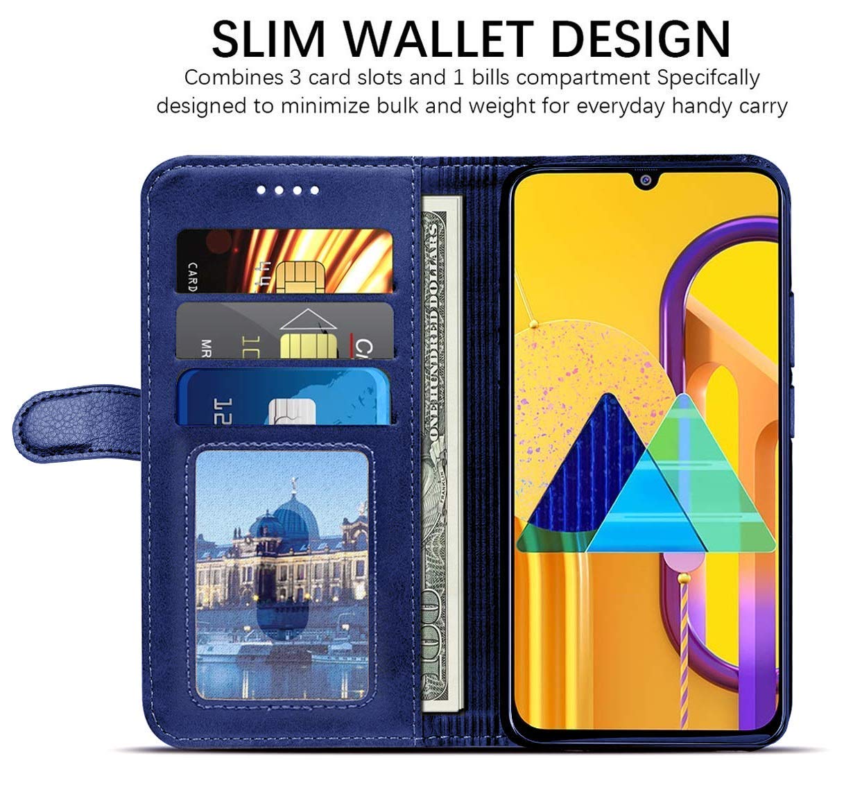 Pikkme Redmi 9A / 9i Leather Flip Cover Wallet Case for Redmi 9A / 9i Vintage Flip Cover (Blue)