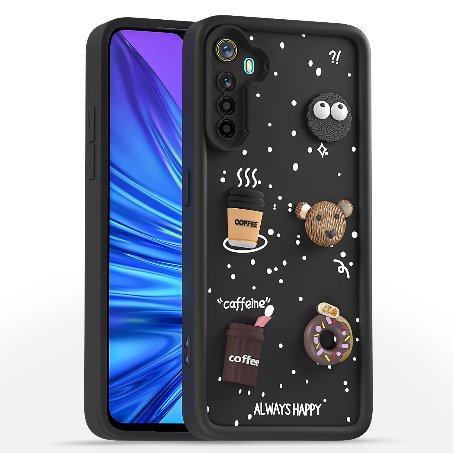 Realme 5/5s/5i/3D mobile back cover in black by Pikkme
