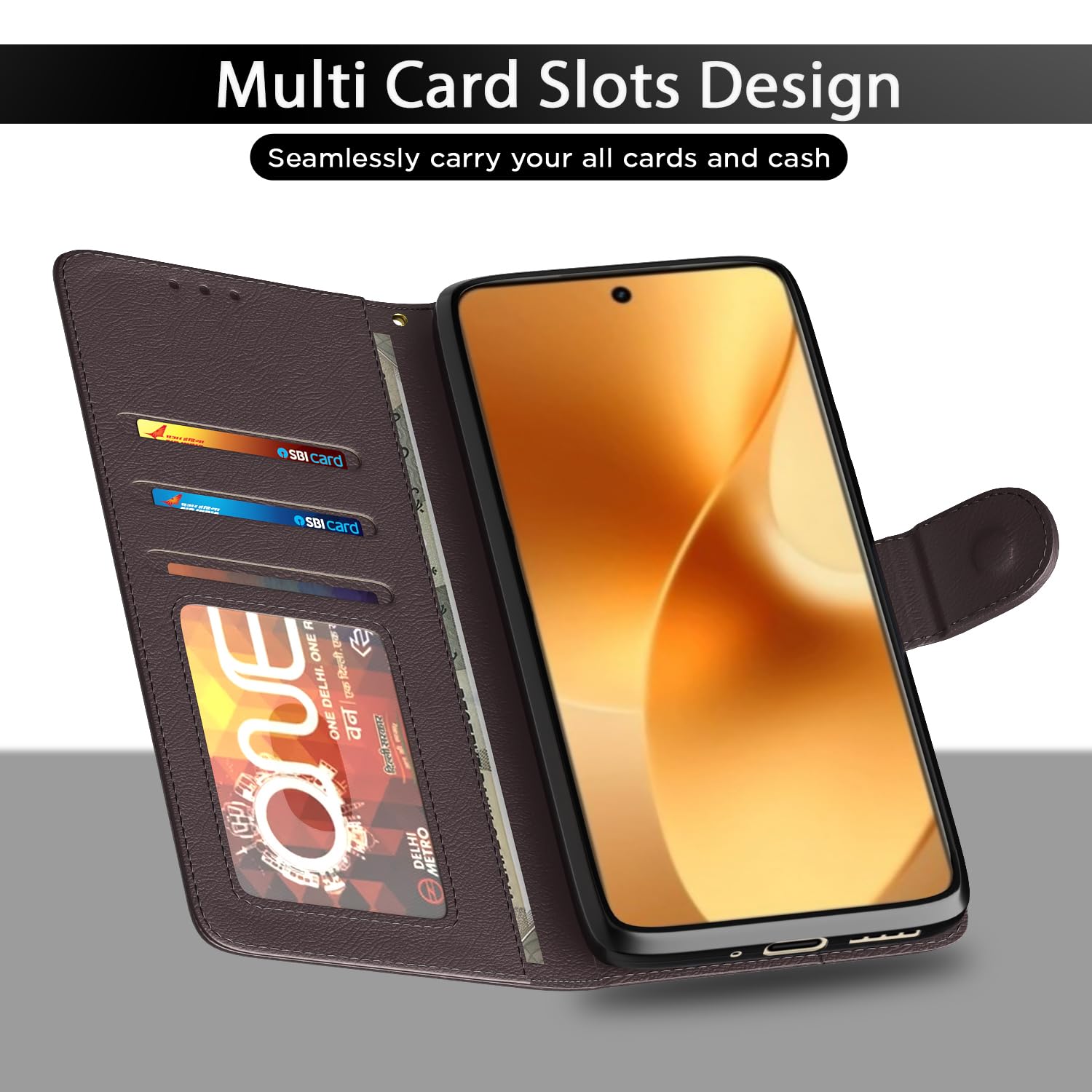 Realme 15 Pro 5G wallet flip cover in coffee by Pikkme – photo 5
