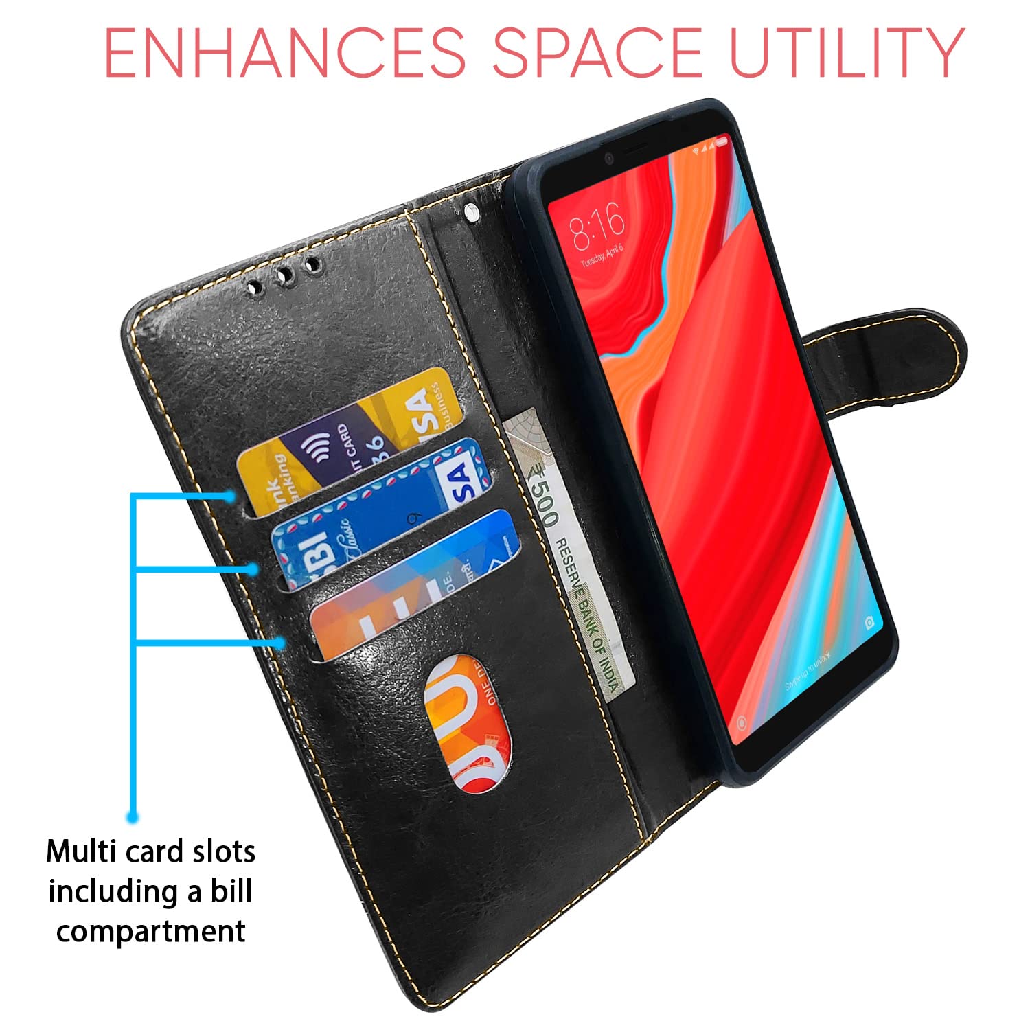 Black & brown Magnetic flip cover for Redmi Y2 – Pikkme – photo 4