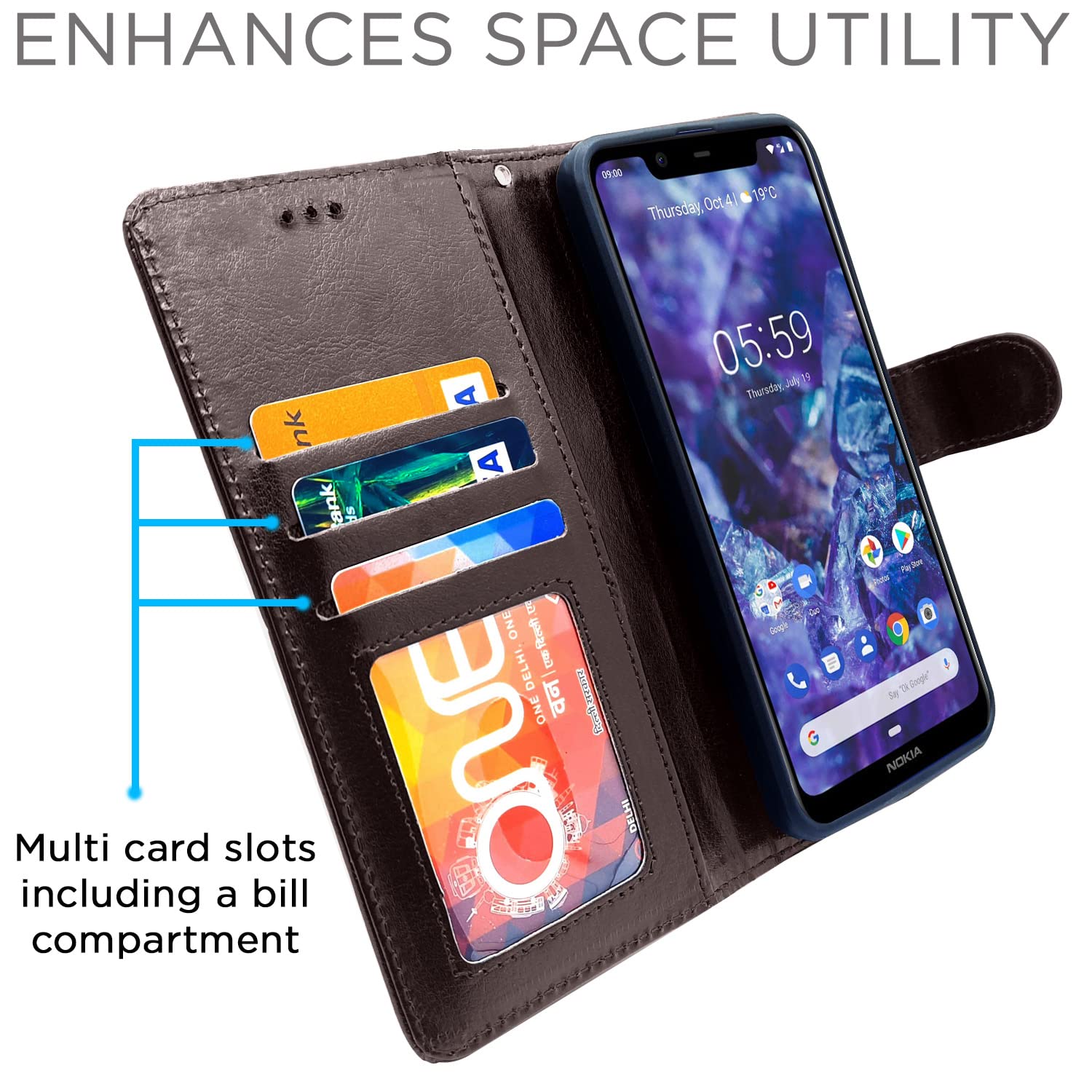 Pikkme Nokia 5.1 Plus Vintage Flip Cover (Coffee)