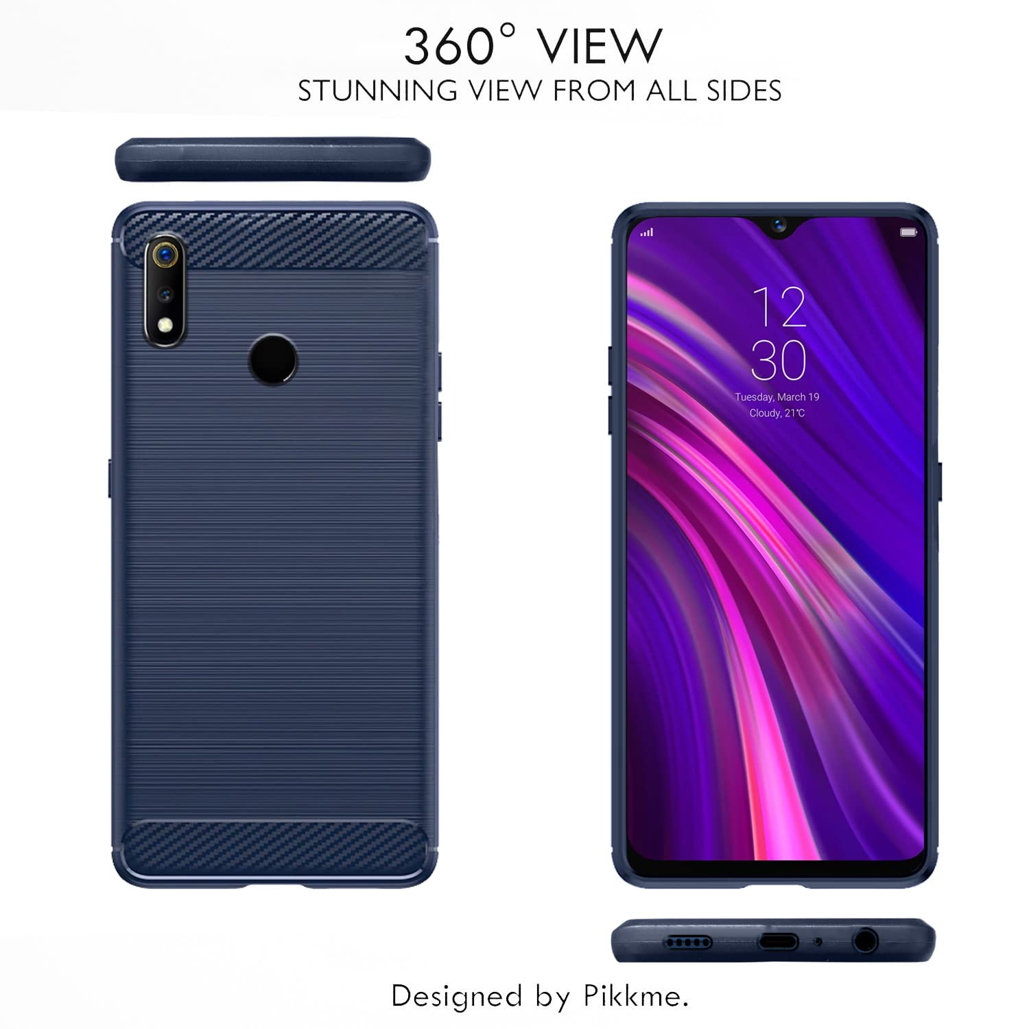 Pikkme Realme 3 / 3i Hybrid Carbon Fiber Back Cover | Blue
