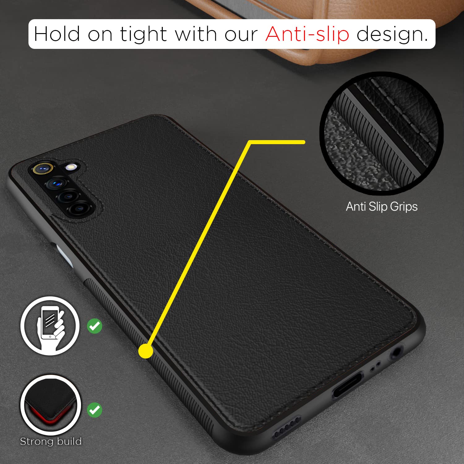 Realme 6 Leather mobile back cover in black by Pikkme – photo 3