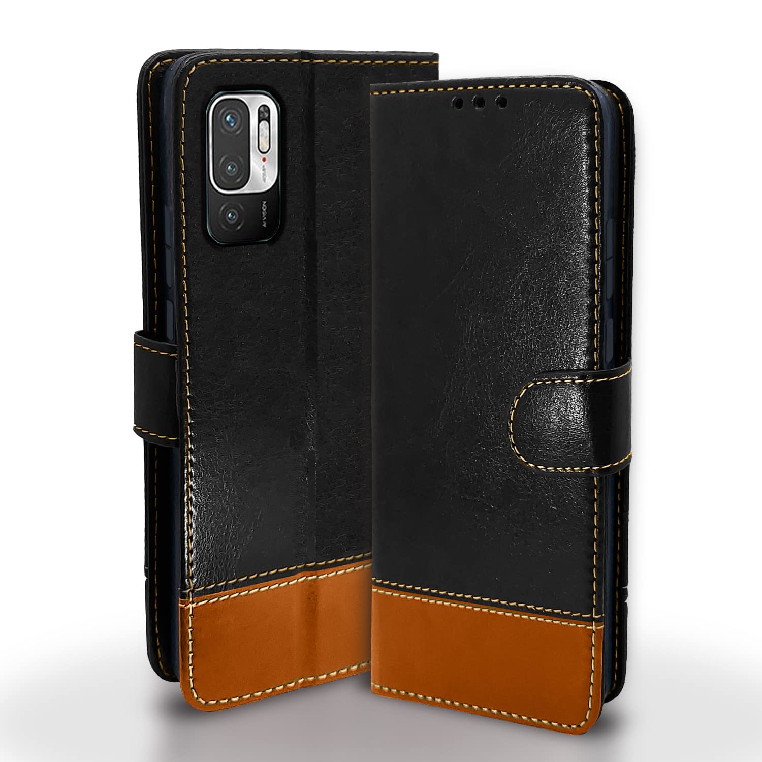 Pikkme black & brown wallet flip cover for Redmi Note 10T/Poco M3 Pro 5G