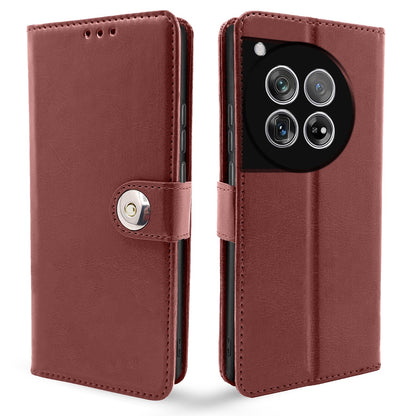 Pikkme brown Button wallet flip cover for OnePlus 12 5G