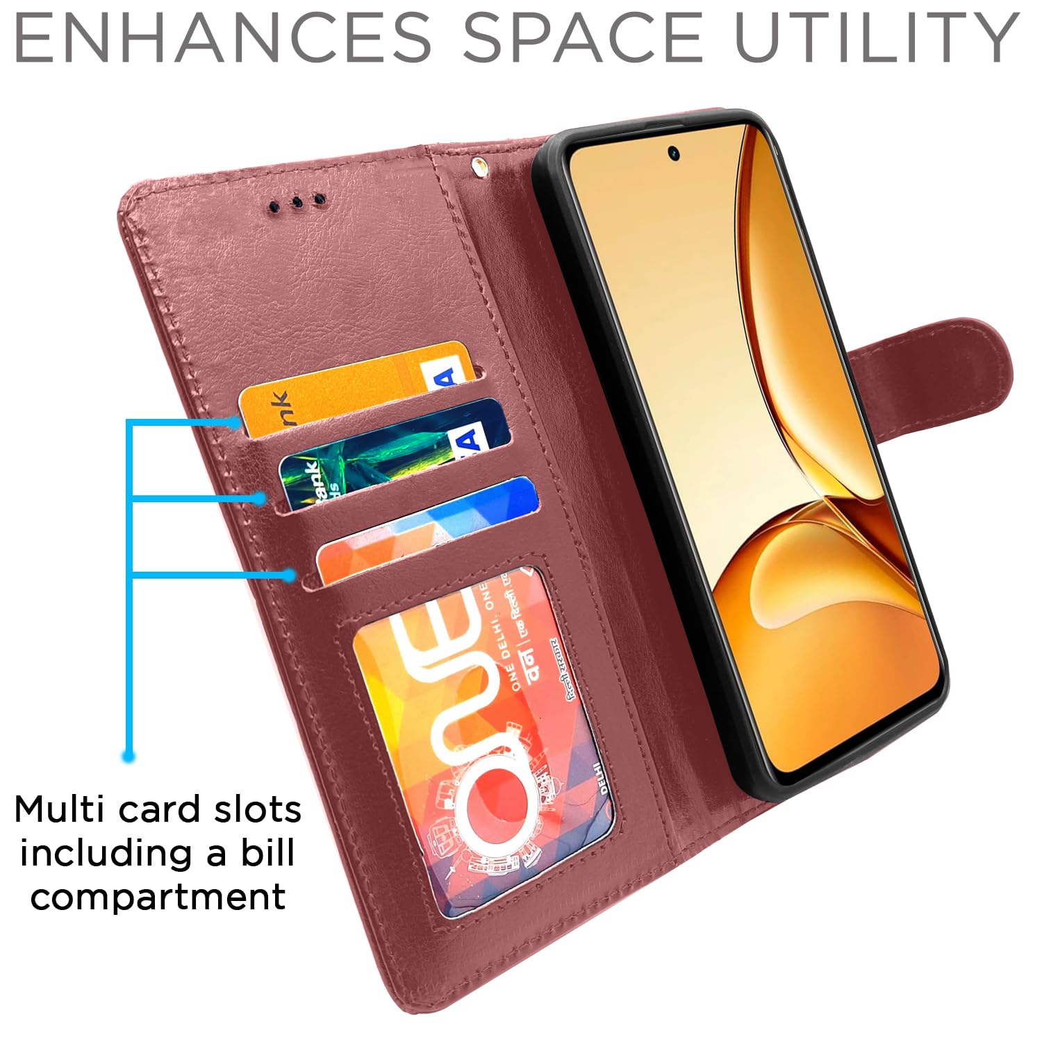 Realme C63 5G Wallet wallet flip cover in brown by Pikkme – photo 3