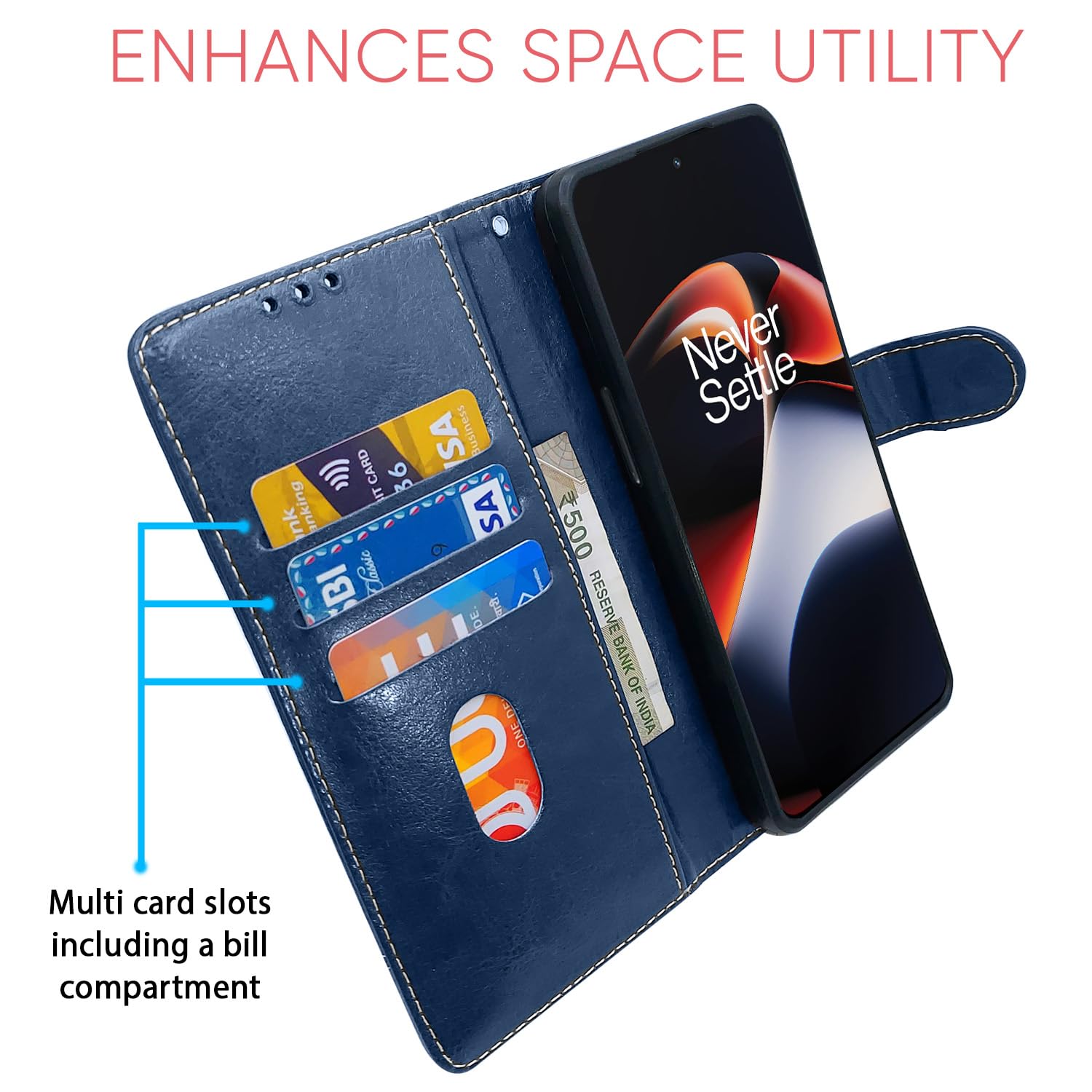 Pikkme blue & brown Magnetic mobile flip cover for OnePlus 11R 5G – photo 3