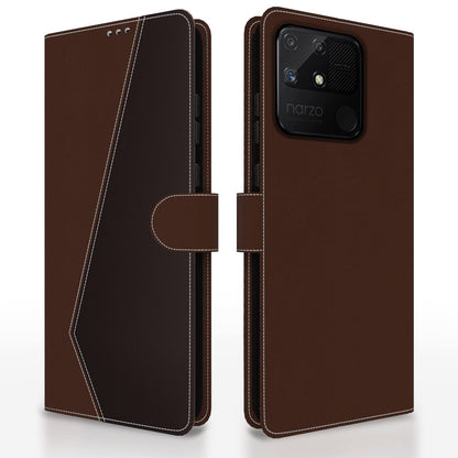 Realme Narzo 50A wallet flip cover in brown & coffee by Pikkme