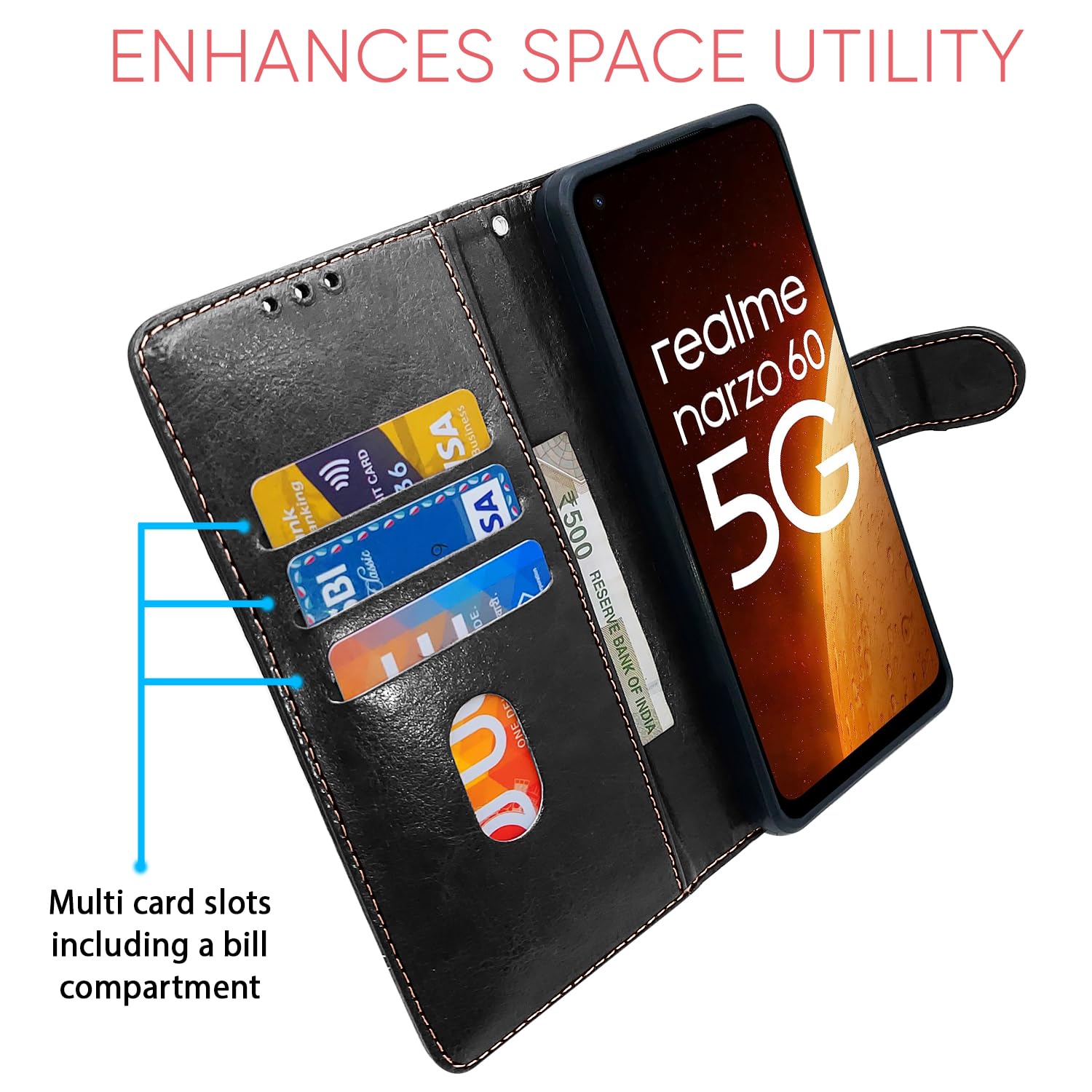 Pikkme black & brown Magnetic wallet flip cover for Realme Narzo 60 5G – photo 3