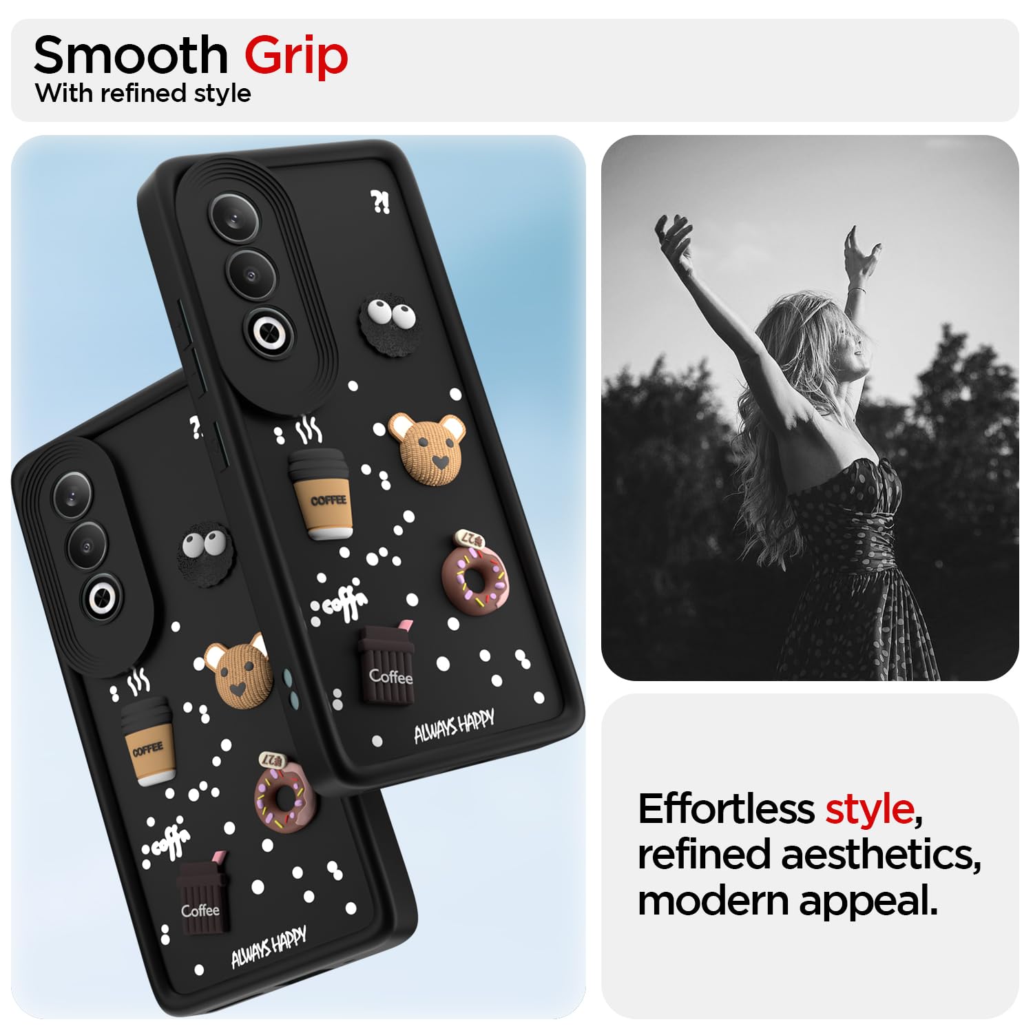 Pikkme OnePlus Nord CE 4 5G Cute Fun Cartoon 3D Bear Coffee Back Cover (Black)