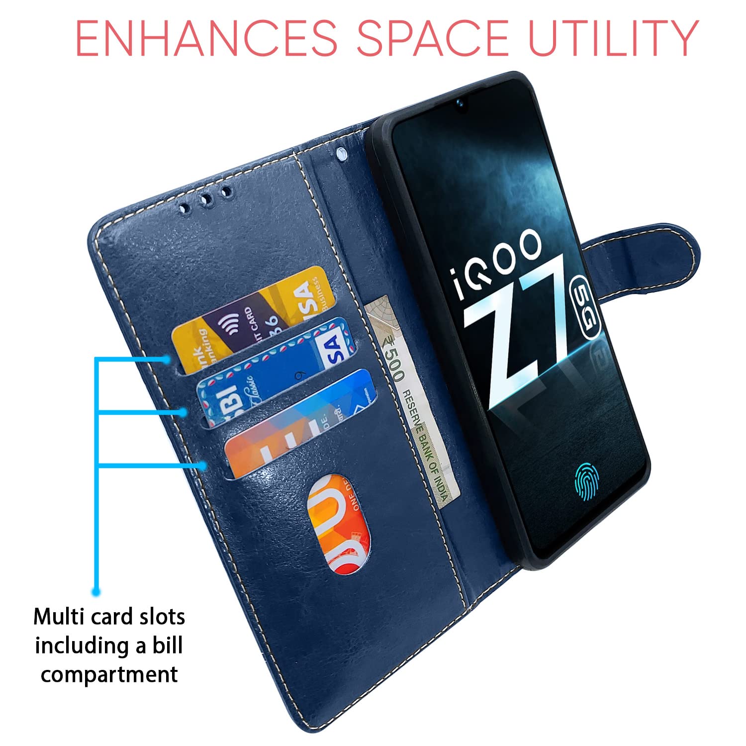 Pikkme iQOO Z7/Z7s 5G Magnetic blue & brown flip cover – photo 3