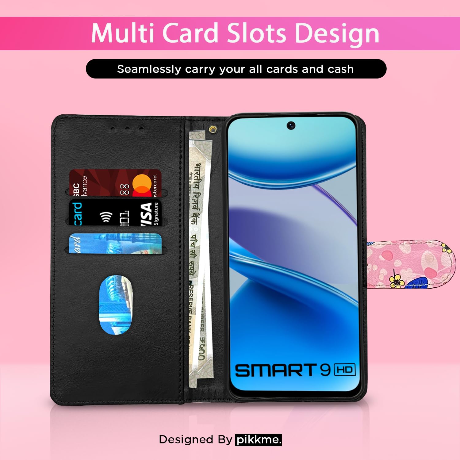 Pikkme Infinix Smart 9 pink flower flip cover – photo 2