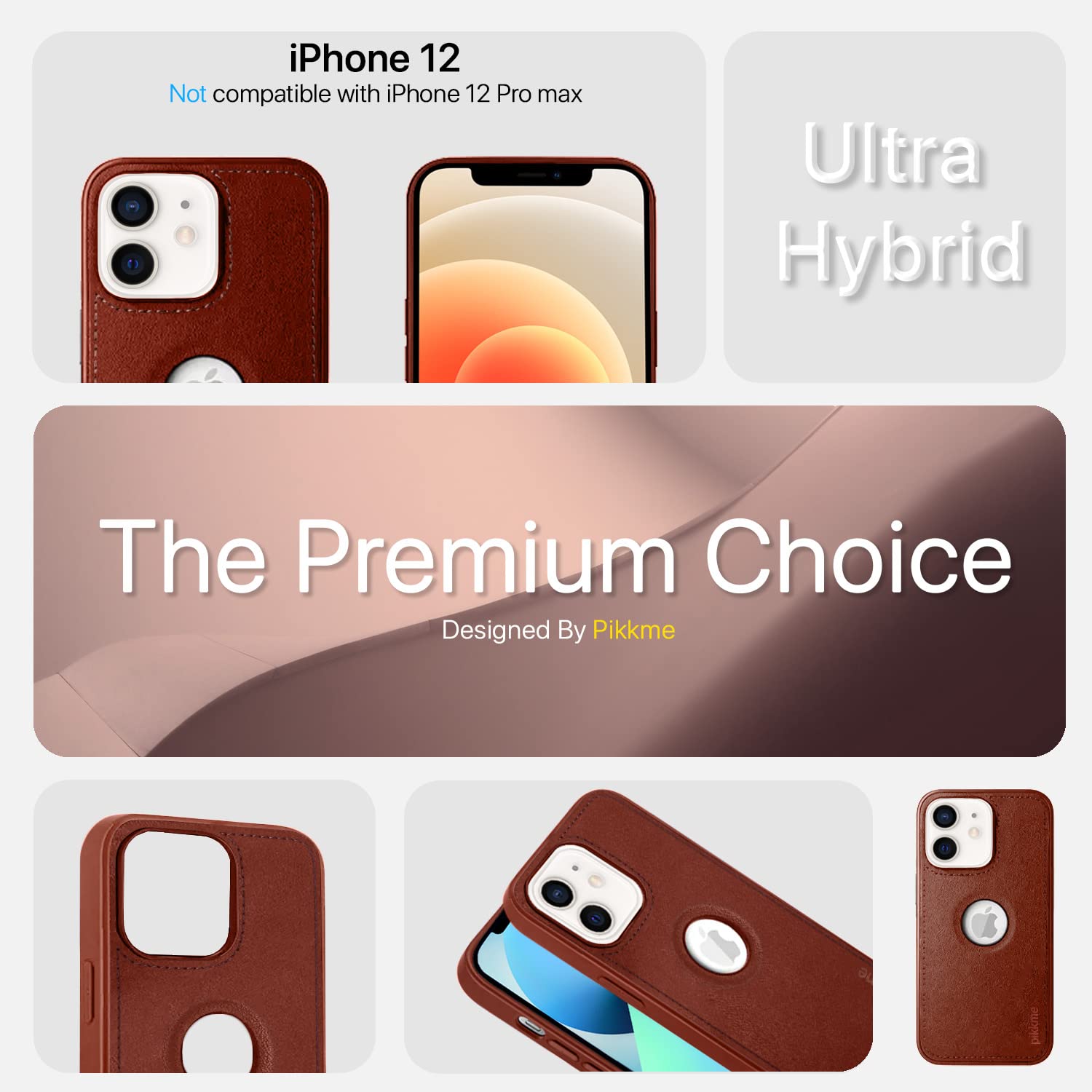 Pikkme iPhone 12 Luxe Series | Velvet Cloth Inside PU Leather Back Case (Brown)