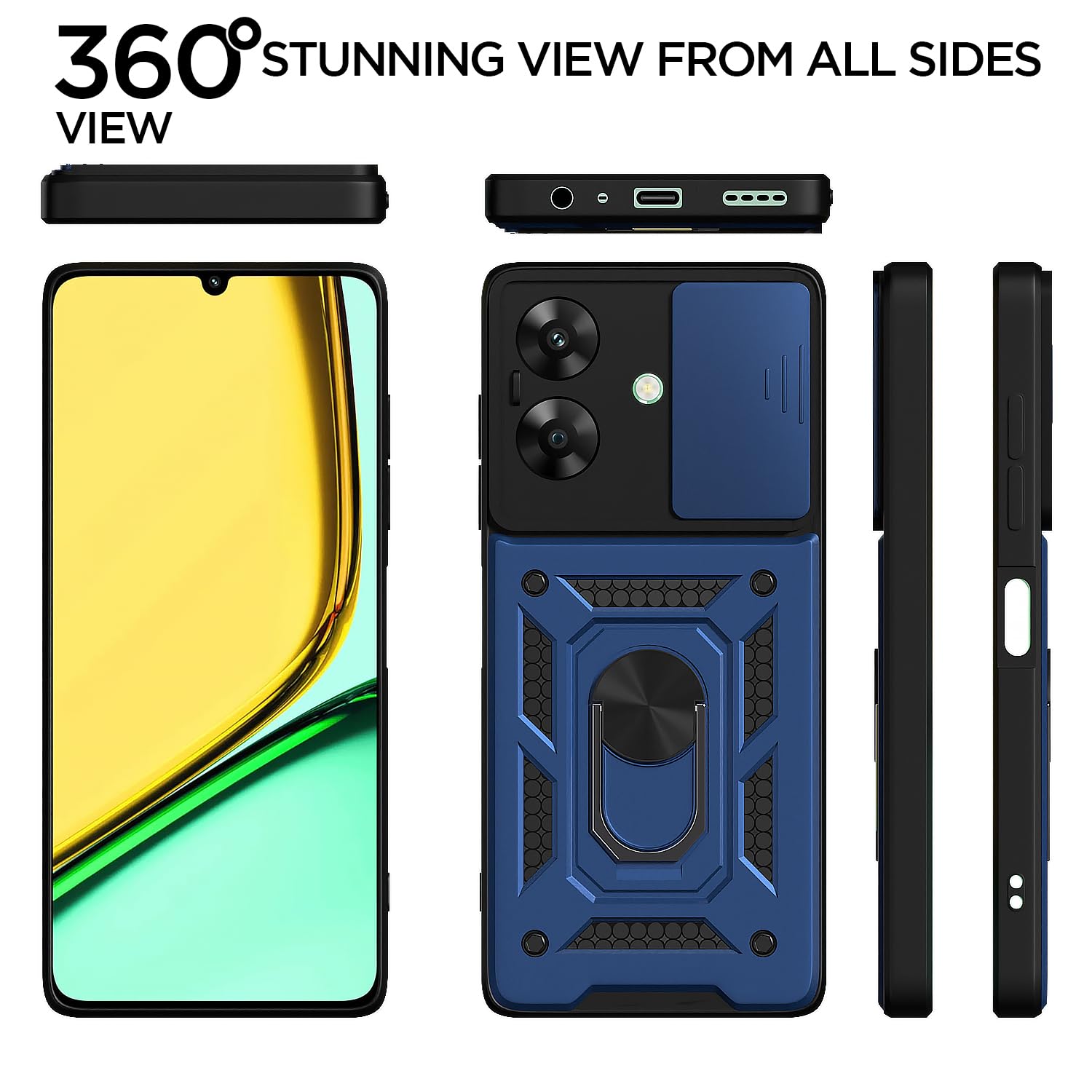 Pikkme Realme Narzo N61 / Realme C61 4G D10 Tough Armor Back Cover | Blue