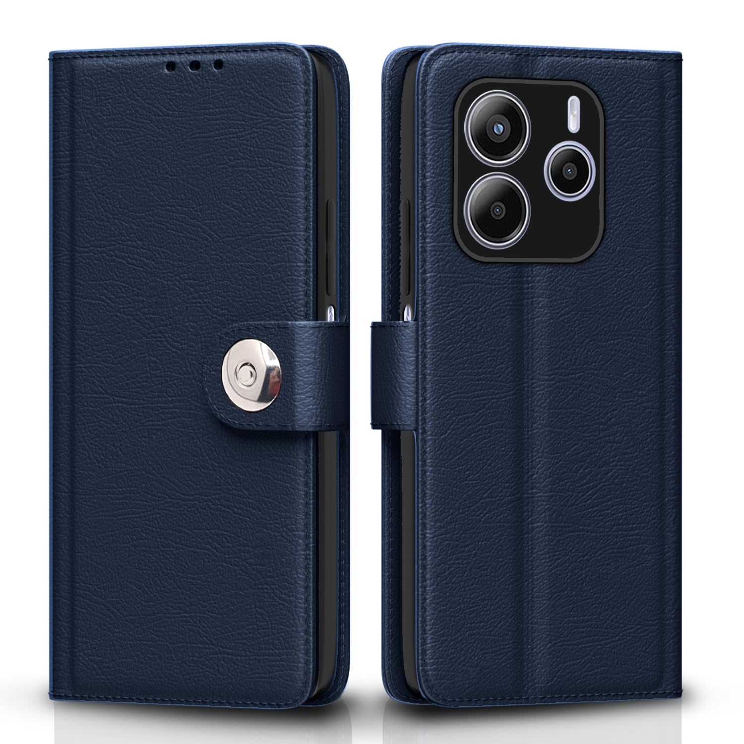 Redmi Note 14 5G Button wallet flip cover in blue by Pikkme