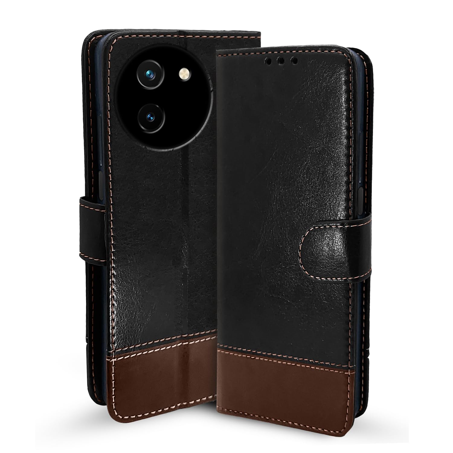 Black & brown Magnetic wallet flip cover for Vivo T3x/Y200i 5G – Pikkme