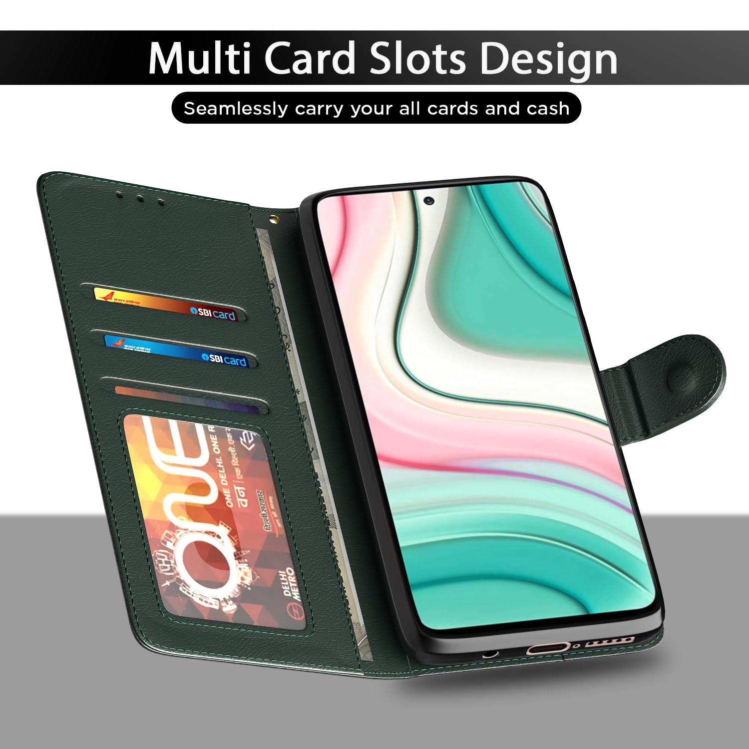 Pikkme Mi 10i Wallet green wallet flip cover – photo 5
